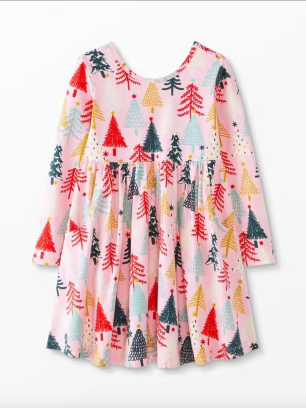 Hanna Andersson Long Sleeve Skater Dress Pockets Twinkly Trees On Pink Size 6-7